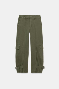 ZARA БРЮКИ КАРГО BARREL — ZW COLLECTION, СВЕТЛЫЙ ХАКИ