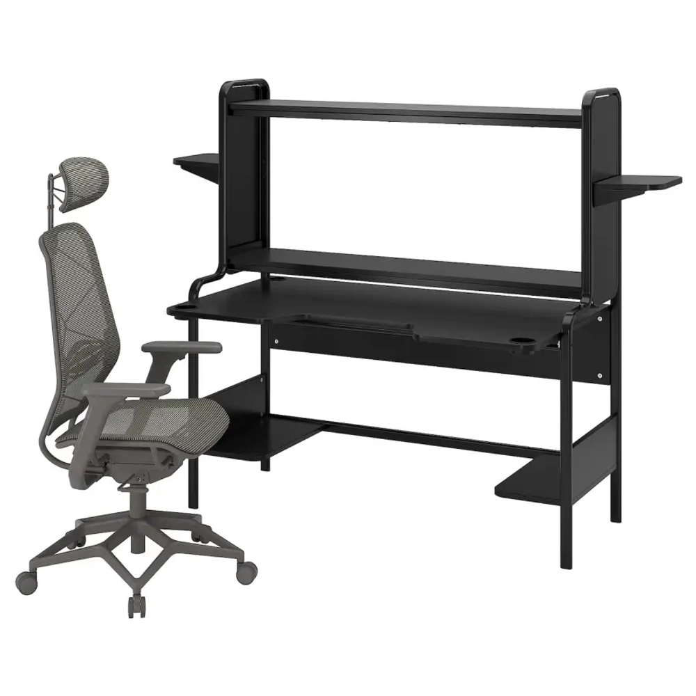 Игровой стол и стул - IKEA FREDDE/STYRSPEL, ФРЕДДЕ/СТИРСПЕЛ ИКЕА, черный/серый, 185х74х146 см
