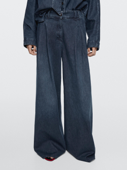 Massimo Dutti Джинсы с высокой талией, широкими штанинами и вытачками, темно-синий