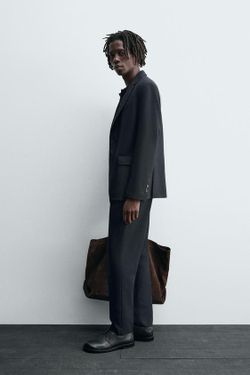 ZARA КОСТЮМНЫЕ БРЮКИ ИЗ 100% ШЕРСТИ, МОРСКОЙ СИНИЙ