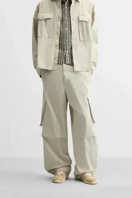 ZARA БРЮКИ КАРГО RELAXED FIT, КАМЕННО-СЕРЫЙ