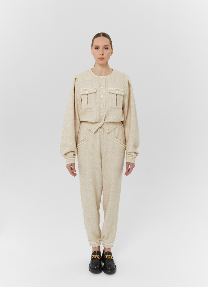 Брюки твидовые, молочный