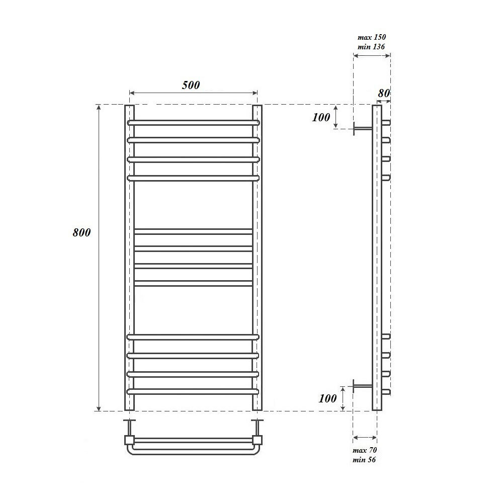 Полотенцесушитель электрический Point Омега PN90158SE П12 500x800 левый/правый, хром