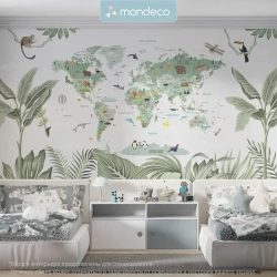 Фотообои Карта Мира детские 300*270 флизелиновые на стену для девочки для мальчика Mondeco