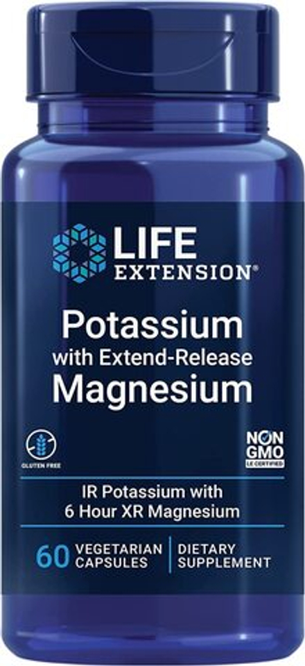 Life Extension, Калий с магнием пролонгированного действия, Potassium with Extend-Release Magnesium, 60 вегетарианских капсул