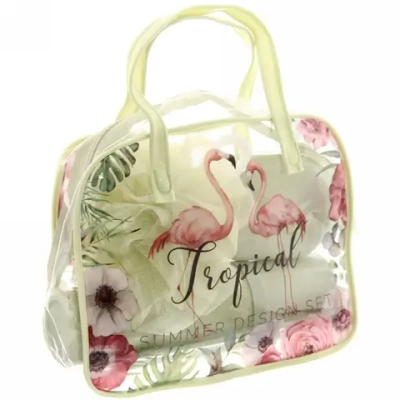 Набор банный дорожный 4шт «Traveler-Фламинго», цв зеленый, (мочалка, футляр 2шт, расческа), 20*16*7