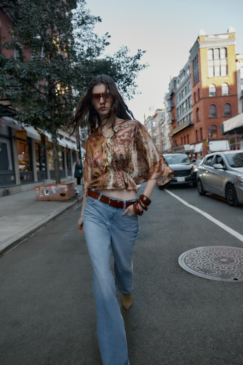 ZARA УЗОРЧАТАЯ АТЛАСНАЯ РУБАШКА, РАЗНОЦВЕТНЫЙ