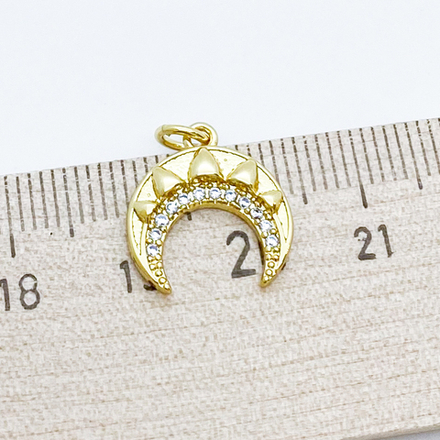 Подвеска Лунница, позолота, фианиты, размер 14*14 мм, цена за 1 шт