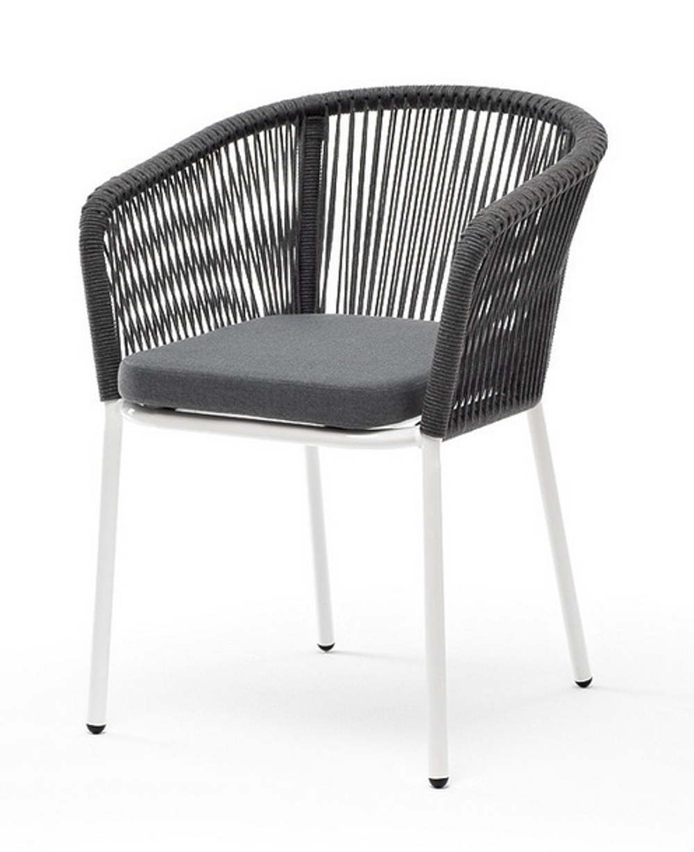 "Марсель" стул плетеный из роупа, основание дуб, роуп коричневый круглый, ткань темно-серая 027