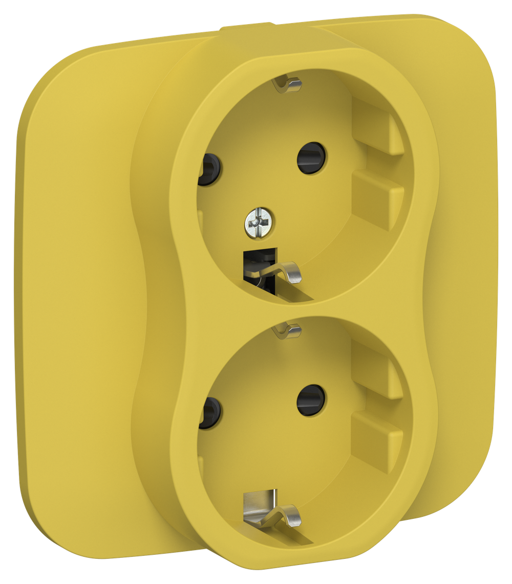 FLITE Розетка 2-местная с заземлением с защитными шторками безвинтовое крепление 16А РСш12-1-А-ФлЖК желтый карри IEK