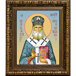 Макарий Невский святитель, митрополит Московский и Коломенский. Икона на холсте.