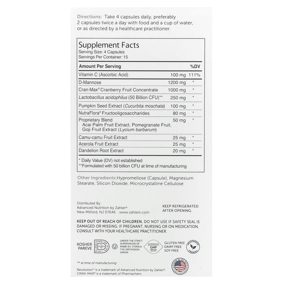 Zahler, Revolution, комплексное средство для здоровья мочевыводящих путей, 60 капсул