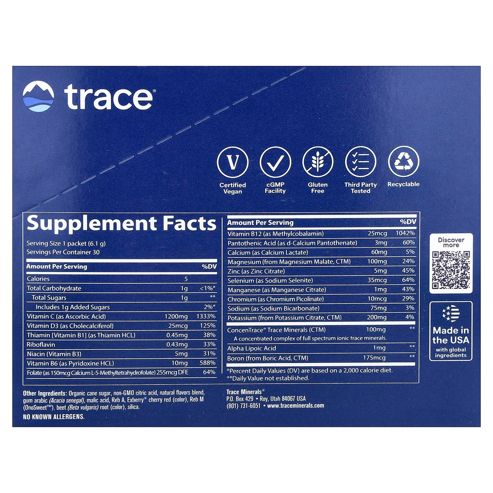 Trace, Power Pak, арбуз, 30 пакетиков в стиках по 6,1 г (0,22 унции)