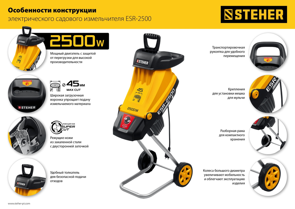 STEHER 2500 Вт, электрический садовый измельчитель (ESR-2500)