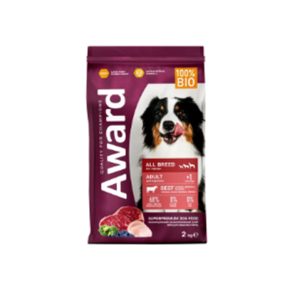 Сухой корм AWARD для взрослых собак всех пород с говядиной и курицей с добавлением брокколи и черники 2кг