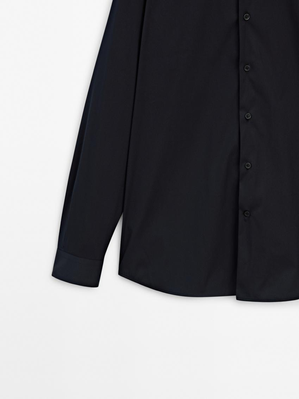 Massimo Dutti Рубашка облегающего кроя из эластичной ткани, темно-синий