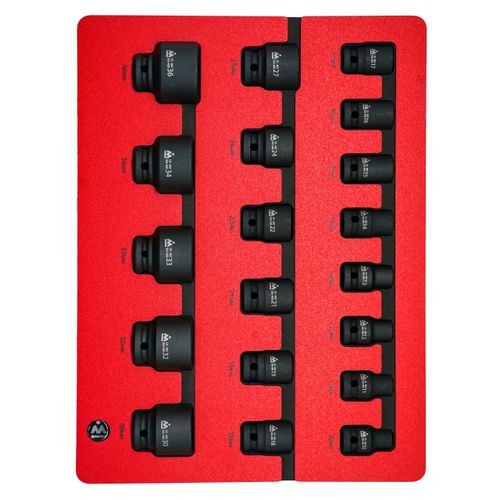 МАСТАК (5-054019) Набор ударных торцевых головок 1/2", шестигранные, 10-36 мм, ложемент, 19 предметов