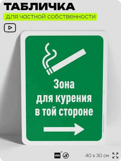 Табличка для частной территории "Зона дыма", на дом, для участка, для подъезда, организаций и частных территорий, предупреждающая, 40х30 см, Silver Plane x Айдентика Технолоджи