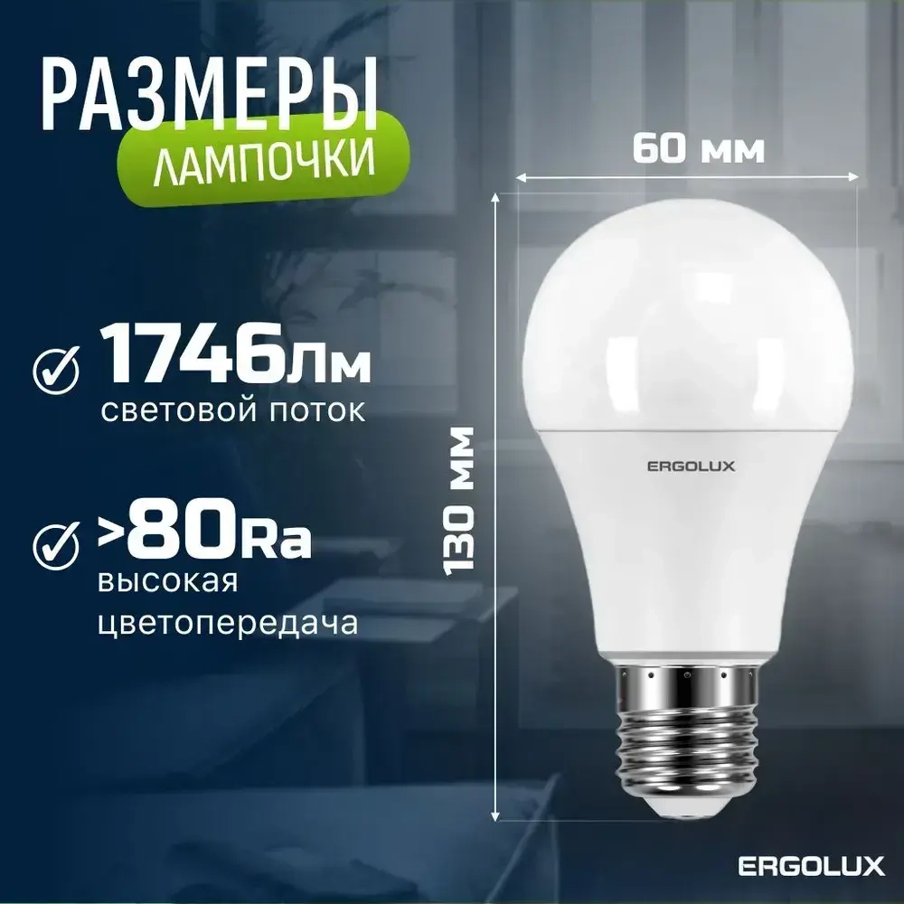 Набор из 10 светодиодных лампочек 6500K Е27 / Ergolux / LED, 18Вт, дневной холодный свет