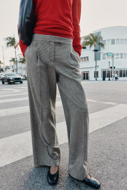 ZARA ШИРОКИЕ БРЮКИ «ГУСИНАЯ ЛАПКА», ЧЕРНЫЙ/ЭКРЮ