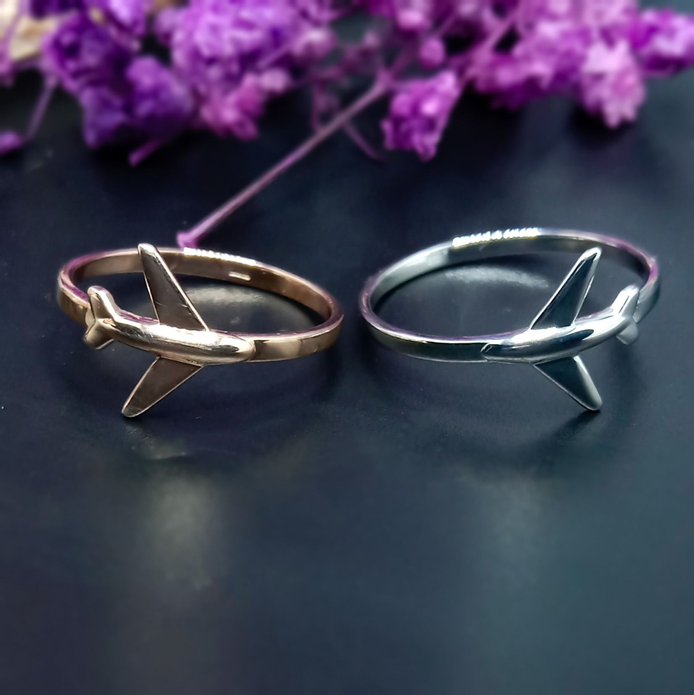 Серебряное кольцо 925 пробы Самолёт, родий, арт.0008-01