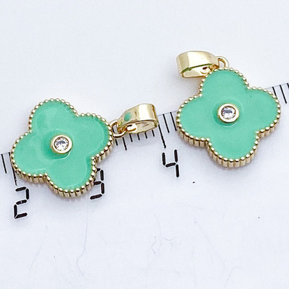 Подвеска Клевер, цвет золото+мятный, размер 16*14 мм, цена за 1 шт