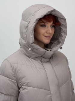 Пальто зимнее утепленное с капюшоном женское серого цвета 7623Sr