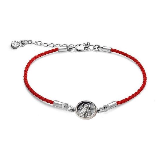 Красный браслет c образом Матроны Московской и Хризмой