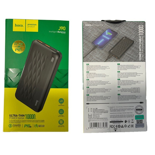 Внешний аккумулятор Hoco J90 10000 mAh (22.5W, 2USB, QC3.0, PD, MicroUSB,Type-C) Черный