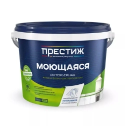 Интерьерная моющаяся краска ПРЕСТИЖ 2.7 кг. Водоэмульсионная, быстросохнущая краска с повышенным классом истирания.