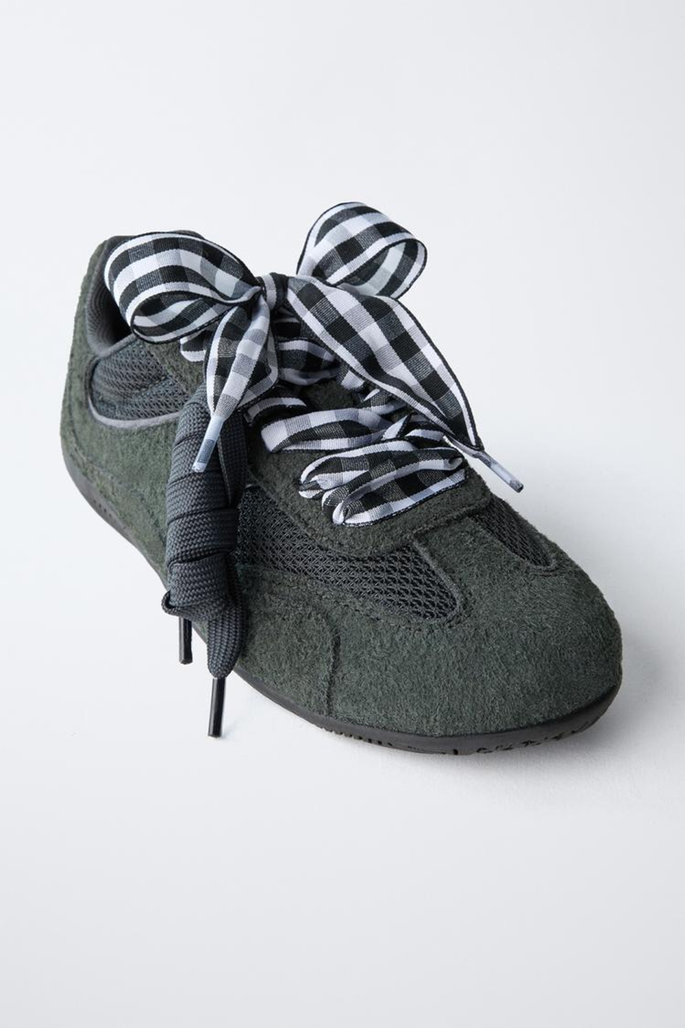 ZARA КРОССОВКИ СО ШНУРКАМИ В КЛЕТКУ ВИШИ, АНТРАЦИТОВО-СЕРЫЙ