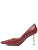 Женские туфли кожаные бордовые на бамбуковом каблуке