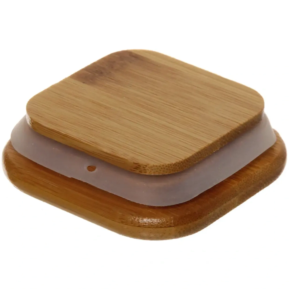 Банка для продуктов стеклянная 300мл «Хай-Тек» с бамбуковой крышкой, квадратная 6*12см