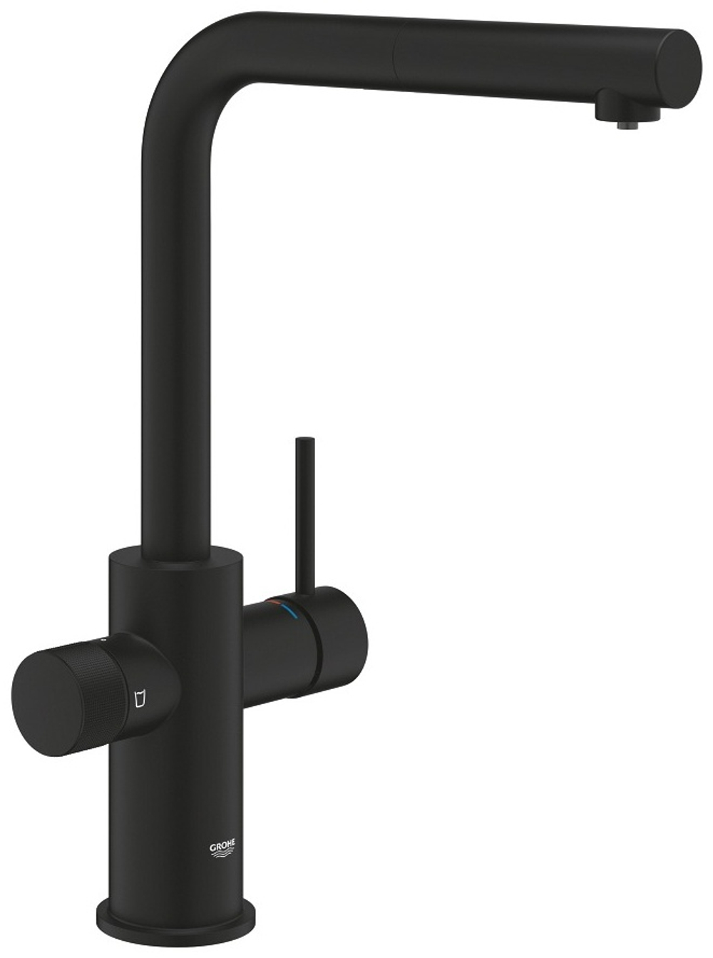 Смеситель для кухни GROHE Blue Pure Minta с выдвижным изливом и возможностью подключения фильтра, фантомный чёрный (30590KF0)