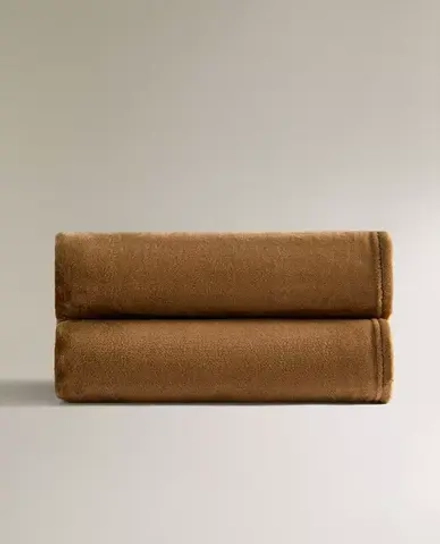 ZARA HOME ПЛЕД ИЗ ФЛИСА С БАХРОМОЙ, КОРИЧНЕВЫЙ
