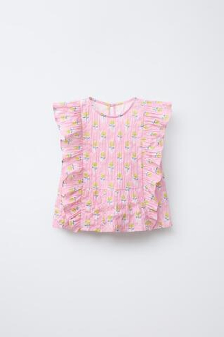 ZARA ТОП С ВОЛАНАМИ И ЦВЕТОЧНЫМ ПРИНТОМ, РОЗОВЫЙ