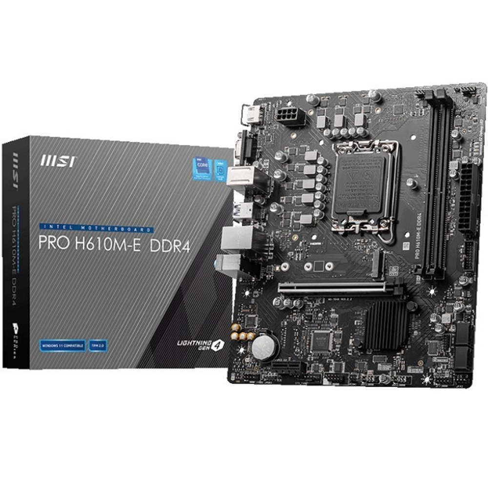 Материнская плата MSI PRO H610M-E DDR4 (LGA1700/H610/2xDDR4/1xPCI-Ex16/PCI-Ex1/M.2/SB7.1/GLAN/VGA/HDMI/mATX)
