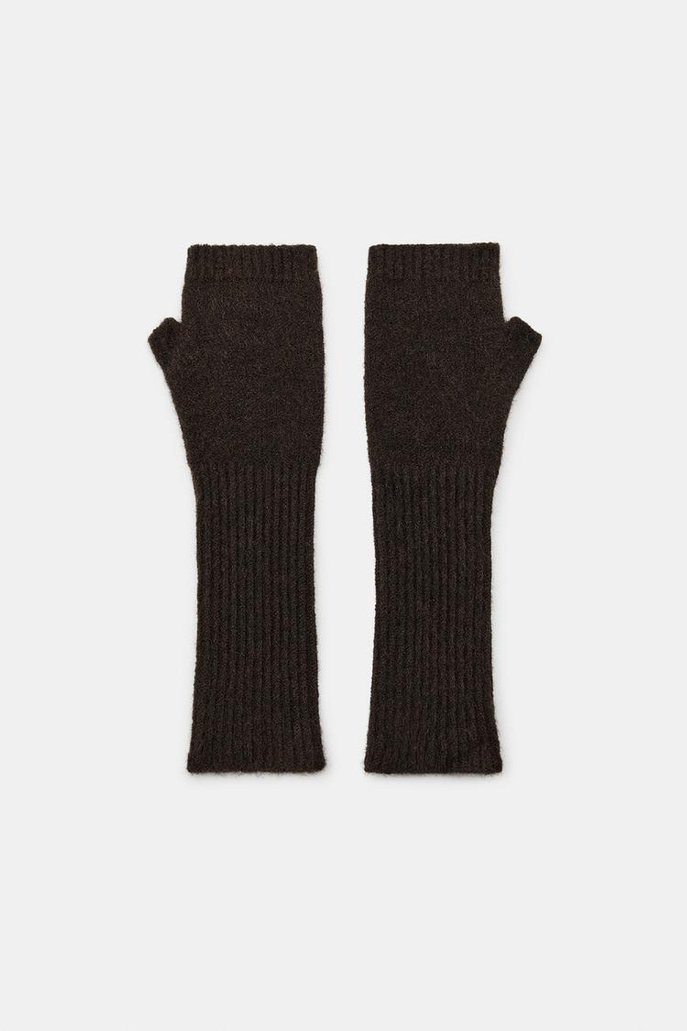 ZARA ДЛИННЫЕ ТРИКОТАЖНЫЕ МИТЕНКИ, КОРИЧНЕВЫЙ