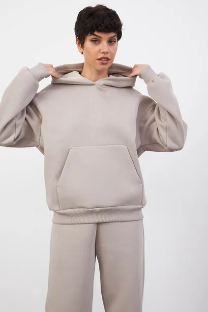 Утепленное худи свободного кроя цвета туман
