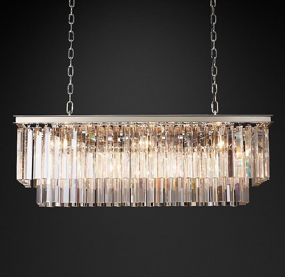 Подвесной дизайнерский светильник  1920s Odeon Clear Glass Fringe Rectangular Chandelier 40&quot; by Restoration Hardware