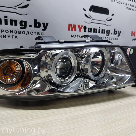 Передние фары Audi A4 B5 angel eyes chrome