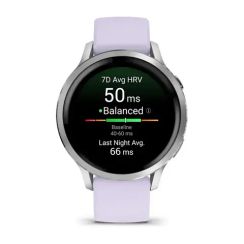Смарт-часы Garmin Venu 4 (41 мм) серебристый с силиконовым ремешком барвинкового цвета