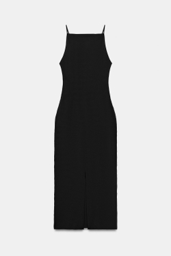 ZARA ПЛАТЬЕ МИДИ ИЗ СМЕСОВОГО ПОЛИАМИДА, ЧЕРНЫЙ