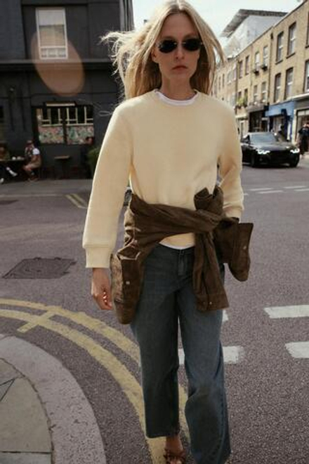 ZARA БАЗОВАЯ ХЛОПКОВАЯ ТОЛСТОВКА, ЖЕЛТЫЙ