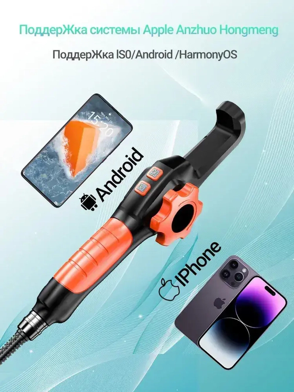 jingleszcn Поворотный эндоскоп 6.4мм/поворот 360 /HD 1080P автомобильная камера Кабель 1 м Android,IOS