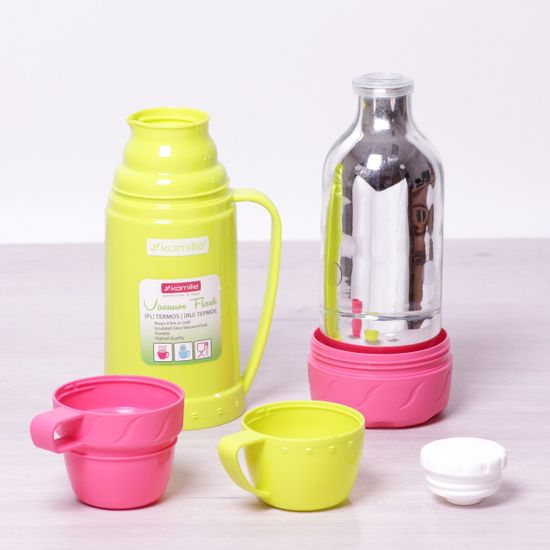 Термос 600 мл пластиковый со стеклянной колбой (2 чашки) Kamille