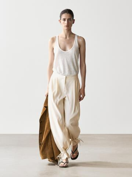 Massimo Dutti Свободные брюки бочкообразного кроя, песочный