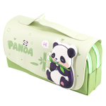 Пенал - косметичка Alingar, ПВХ/ткань, молния, 2 отделения, боковой карман, липучка, ручка, 190 х 80 х 50 мм, "PANDA", зеленый, европодвес