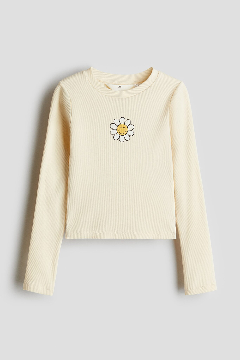 H&M Лонгслив из джерси с принтом, светло-желтый