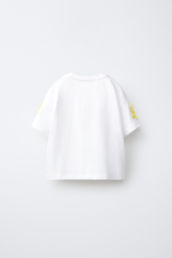 ZARA ФУТБОЛКА С КРУЖЕВОМ, ЖЕЛТОВАТО-БЕЛЫЙ